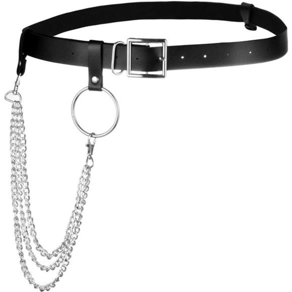 MILAKOO Women Faux Leather Harness Garter Belt Waist Belt with Punk Metal Chain main image 4